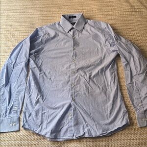 Calvin Klein Men's Light Blue Striped Dress Shirt 15 1/2 Medium 100% Cotton